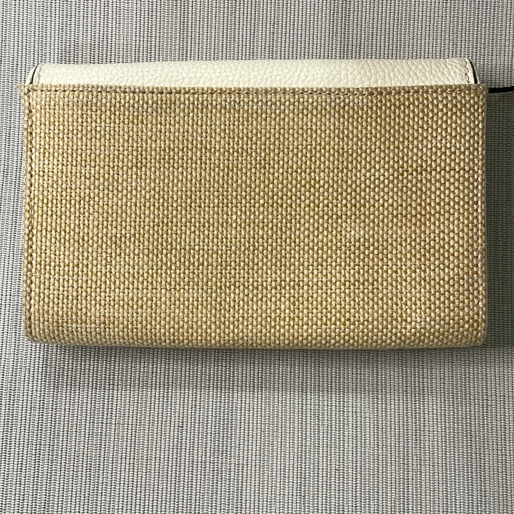 Kate Spade Leather & Crotchet Envelope Clutch Purse White & Tan - Picture 6 of 9